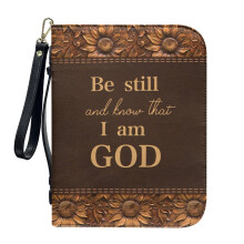 Sunflower Cross PU Leather Bible Cover for Women & Men – “Be Still and Know I Am God”, 2XL, with Detachable Wristlet Strap, Christian Art Gift