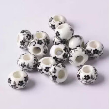 10 stk. 15x9 mm keramiske rondelleperler med stort hul, passer til charms med europæisk armbånd, håndværk-17# sort og hvid