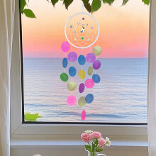 Kit de carillon à vent fait main pour enfants Karymi – Ornements miroir et coquillage de 67 cm, bricolage, Fête des enseignants, Saint-Valentin,