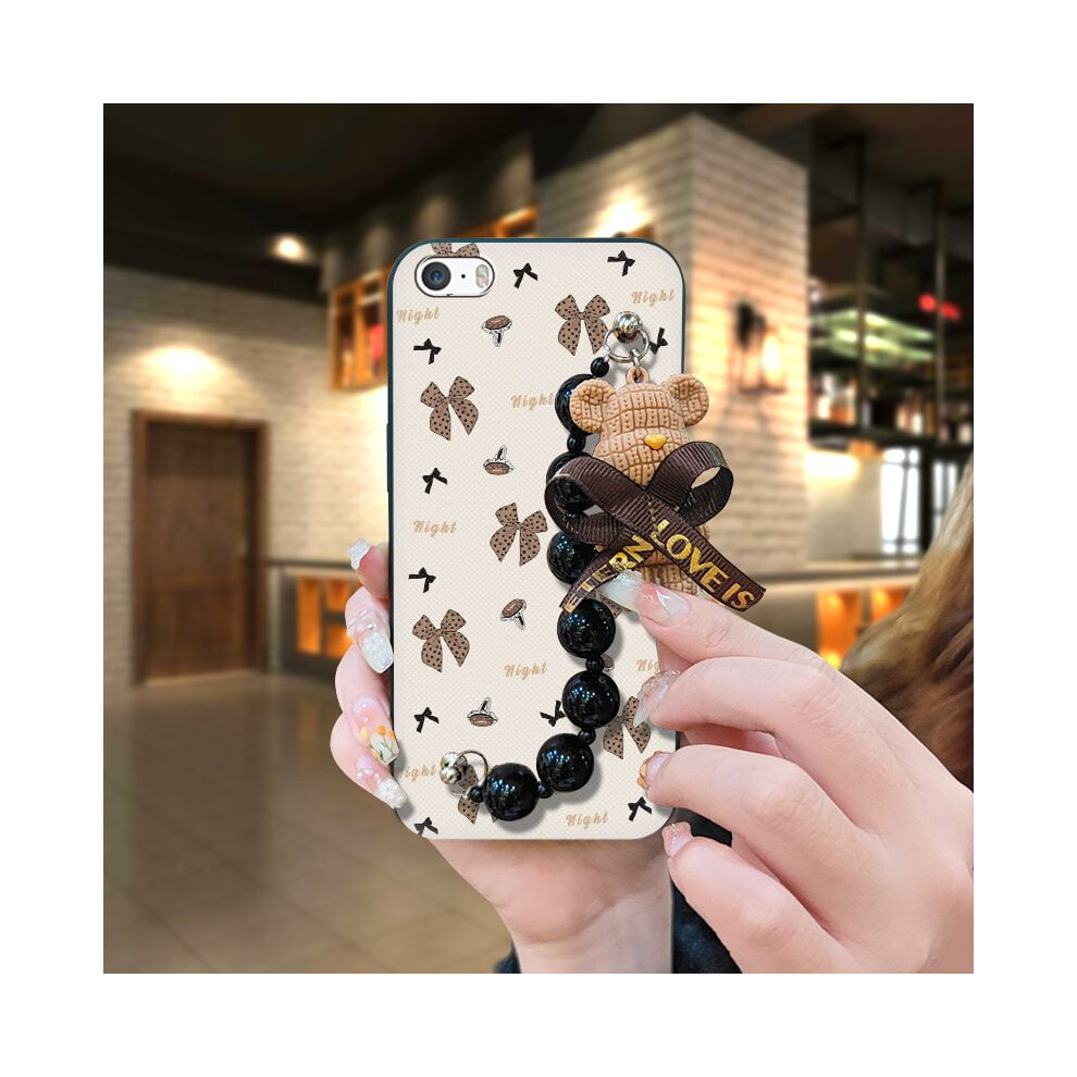 Iphone 5/5S/Se Case Â Anti-Knock Bear Bracelet Soft Silicone Case, Skin-Friendly, Waterproof, Dirt-Resistant, Black Pearl Pendant White,Black 9027700156357