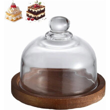 Acacia Wood Cake Stand with Shatterproof Glass Dome, 2-in-1
