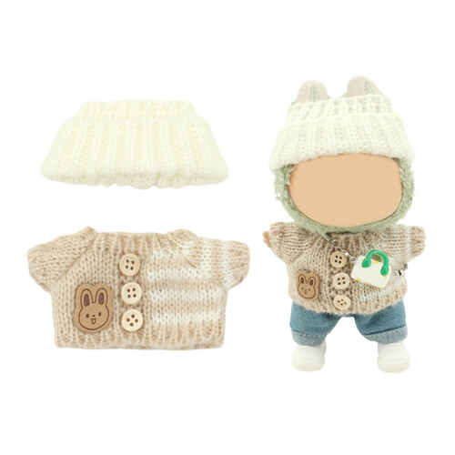 Soft Plush Doll Winter Outfit Set with Knit Hat and Sweater 1