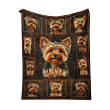 Flanneltæppe med Yorkshire Terrier-motiv, 67 x 91 cm, brunt