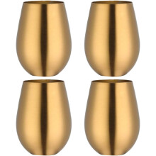 Cadeau pour la fête des pères : Lot de 4 verres à vin sans pied en acier inoxydable de 500 ml (dorés) – Portables pour la piscine, le camping