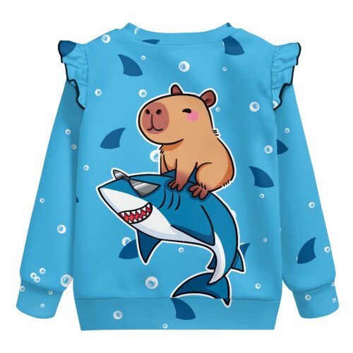 Kids Ruffle Long Sleeve Sweatshirt Shark Capybara Design 1