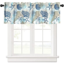 Seashell Table Window Valance – Vintage Blue Coastal Nautical Coral Theme, 54"x18", 1 Panel