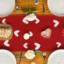 Love Heart Valentine's Day Table Runner with White Hearts & 'Love' Script – Compatible with Indoor Home, Anniversary & Party Decor