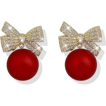 Pearl Bow Christmas Earrings for Women 1 Pair