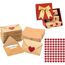 Mini Blank Cards & Envelopes Box (60pcs) with Heart Stickers – DIY Love Notes for Valentine's, Birthday, Wedding, Party