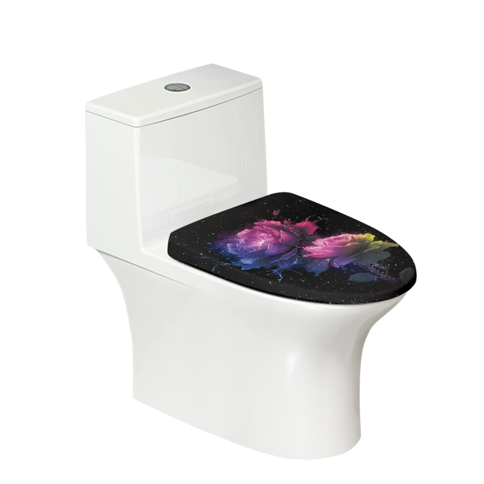 Washable Soft Breathable Toilet Lid Cover With Elastic Edges, Fits Round/Oval/Elongated Lids, Rose & Black 9027700623026