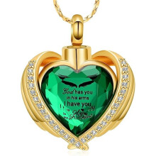 Crystal Heart Urn Necklace for Ashes – Wings Cremation Locket for Human/Pet Memorial, Includes Filling Kit