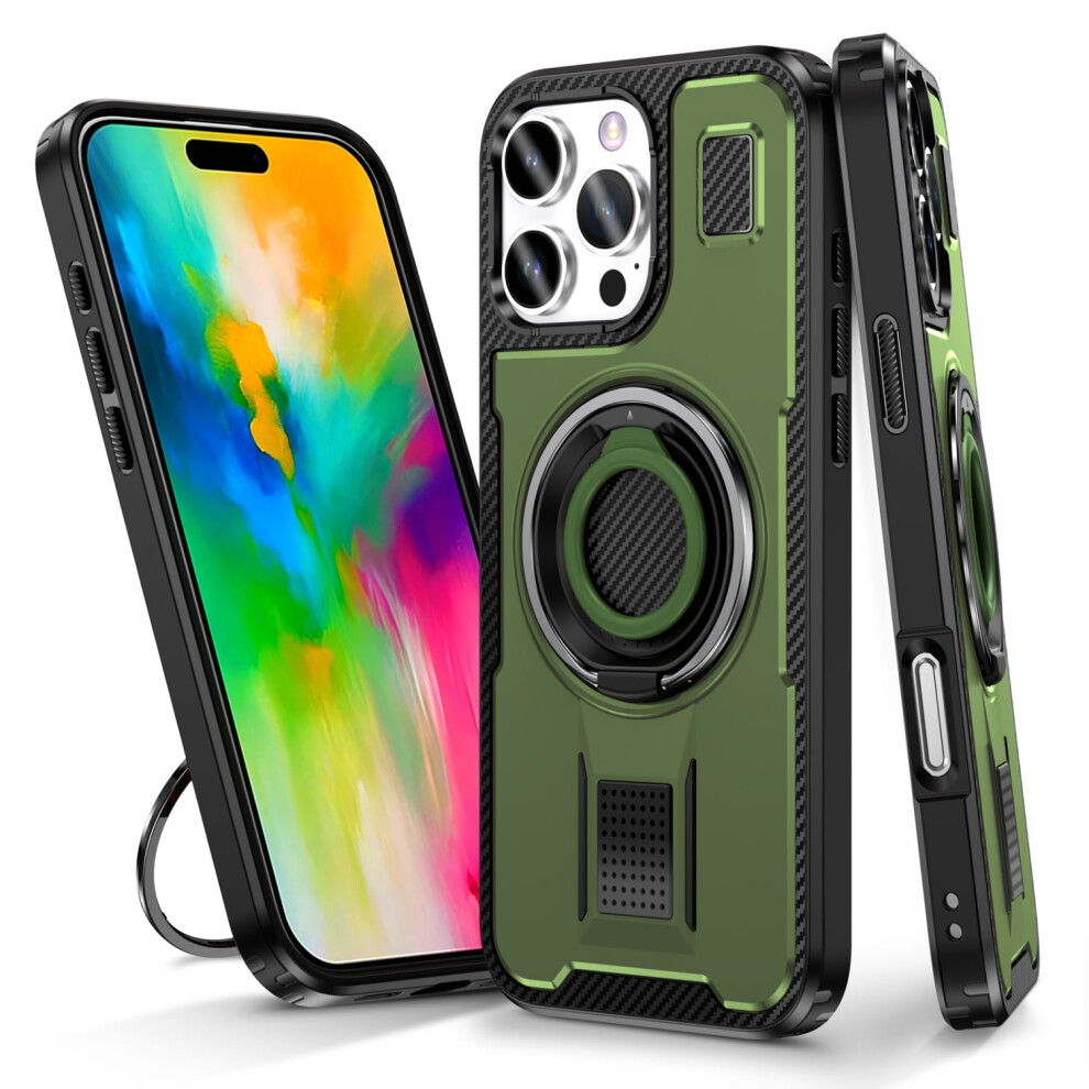 Iphone 16 Pro Max Case With 360 Rotatable Ring Stand, Shockproof & Anti-Fingerprint Rugged Cover Â Green 9377112617640