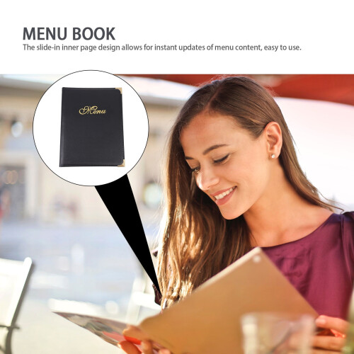 1Pc Practical Black Menu Book Folder for Restaurant Use with Slide in Page Holder 2