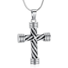 Collana con ciondolo a forma di croce e urna cineraria in acciaio inossidabile.