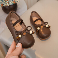 Toddler Girls' Bowknot Leather Shoes with Soft Sole, Spring Summer Flat Low Heel Dress Shoes for 1-1.5 Year Olds in Tan, Brown, White