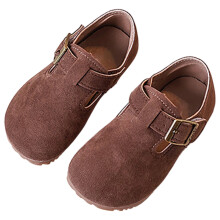 Toddler Girl Mary Jane Dress Leather Shoes, Little Girls Princess Ballet Flats Brown 31