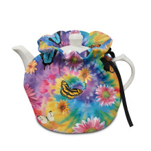 Butterfly Tie-Dye Tea Pot Cosy with Elastic Band & Drawstring – Dustproof, Soft, Wear-Resistant Teapot Protector for Mom, Housewife, Friend