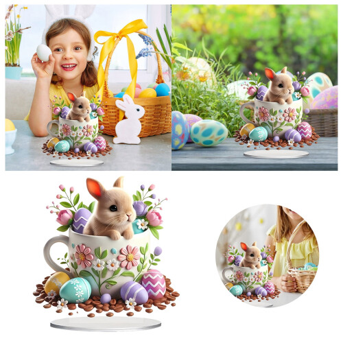 Easter Decorations: 2D Acrylic Easter Eggs & Rabbit Ornaments for Tabletop, Wall – Compatible with Easter Party Supplies 1