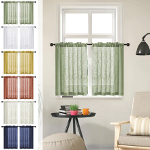 Linen Sheer Curtains Green 30x25in 2 pcs