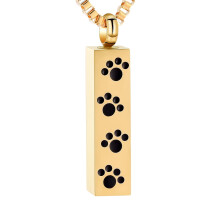 Paw Urn Cremation Necklace for Ashes – Dog/Cat Paw Print Bar Pendant, Pet Memorial Keepsake Jewelry, Compatible with Ashes