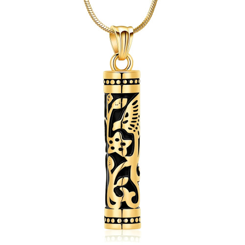 Collier cylindrique de cendres avec bijou colibri