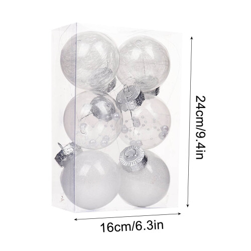 Christmas Tree Ornaments White Plastic Baubles 6pcs 2