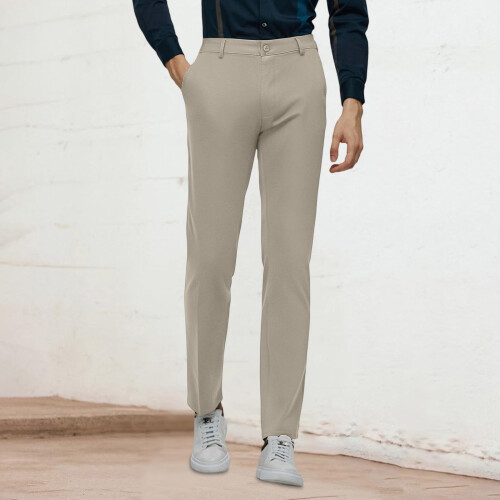 Men's Solid Casual Trousers Micro Stretch Straight Leg 1