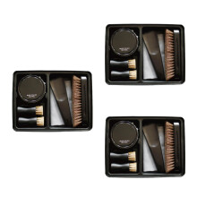 3Pcs Shoe Care Set Black Portable Shoe Polish Tool with Brush Kit