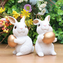 Set de 2 ornamente de Paște în formă de iepure pentru grădină, fereastră, grădiniță și petrecere de Paște – Figurine drăguțe cu ouă