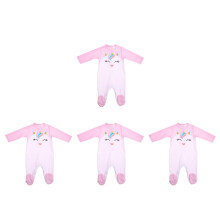 4Pcs Baby Girl Cotton Romper Pink Footed Pajama Toddler Clothes