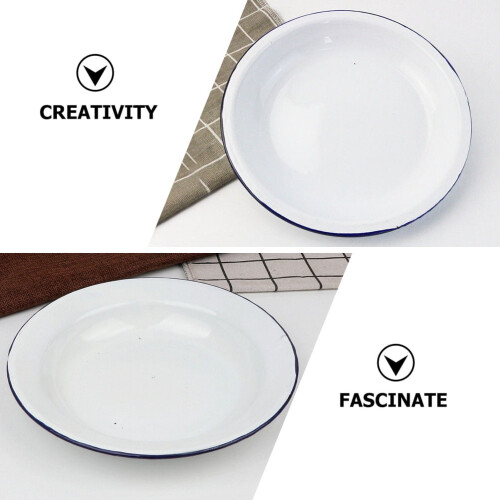 Plat de service rond en émail blanc YULIJU (2 pièces) 2