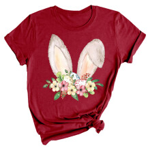 T-shirts graphiques pour femmes, hauts pour femmes, cadeaux de Pâques, haut à manches courtes et col rond avec imprimé floral et lapin, chemises