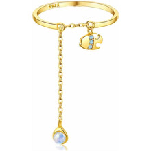S925 Sterling Silver Adjustable Wrap Ring for Women – Tiny CZ Link Chain, Tassel Dangle Fish Design, Compatible with Everyday & Promise Wear