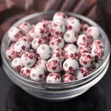 Conjunto de 10 contas de porcelana cerâmica redondas de 8 mm, 10 mm e 12 mm com padrões de flores coloridas - 109#-8 mm