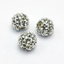 20 piezas de cuentas de bola de discoteca de acrílico plateado con diamantes de imitación pavé de 14 mm para pendientes y pulseras DIY