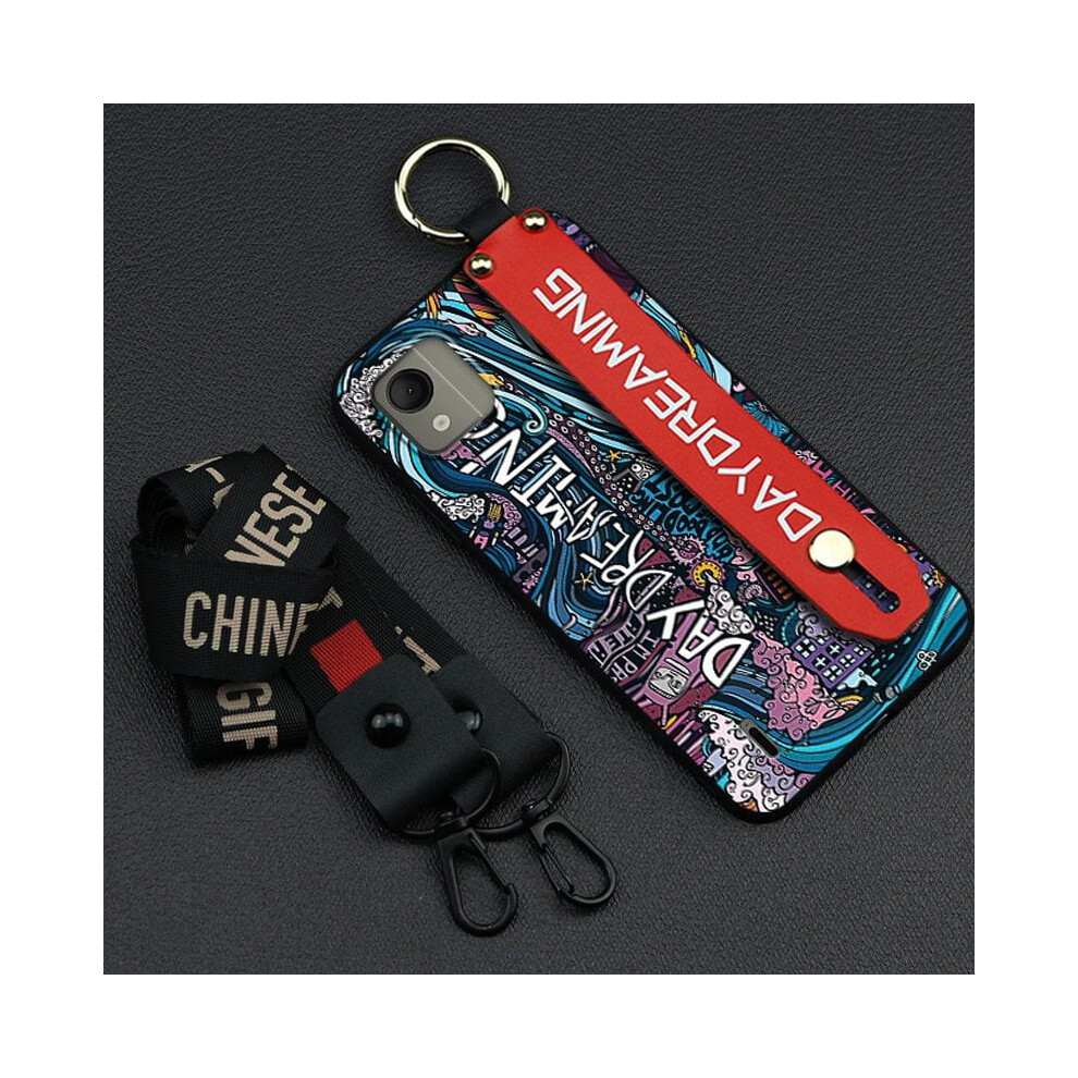 Nokia C110 4G Phone Case Â Shockproof, Dirt-Resistant Silicone Cover With Lanyard Wrist Strap & Graffiti Ring Holder 9065194426150