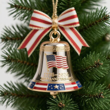 USA 250th Anniversary Bell Ornament, 3D Metal Hanging Decor for Xmas Tree/Door, Clear Jingling Sound – Compatible with Holiday Decor
