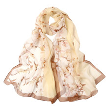 Écharpe femme en liquidation, 160 x 50 cm, imprimé floral, longue et douce, effet châle en soie synthétique, beige, taille unique.