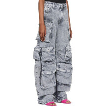 Pantaloni cargo din denim pentru femei cu talie înaltă, gri, L