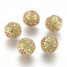 Lot de 5 perles rondes indonésiennes faites main avec motif métallique pour la création de bijoux, 19,5 x 19 mm - Kaki foncé