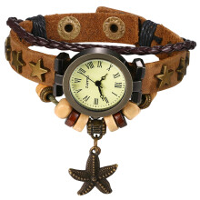 Women Quartz Bracelet Watch Fashion Weave Wrap Around Leather Wrist Watch Classic Bracelet Watch for Summer Beach