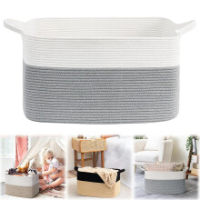 Panier de rangement rectangulaire pour couvertures, panier décoratif en corde tressée avec poignée, 51 x 41 x 30 cm, pour jouets, linge et salon