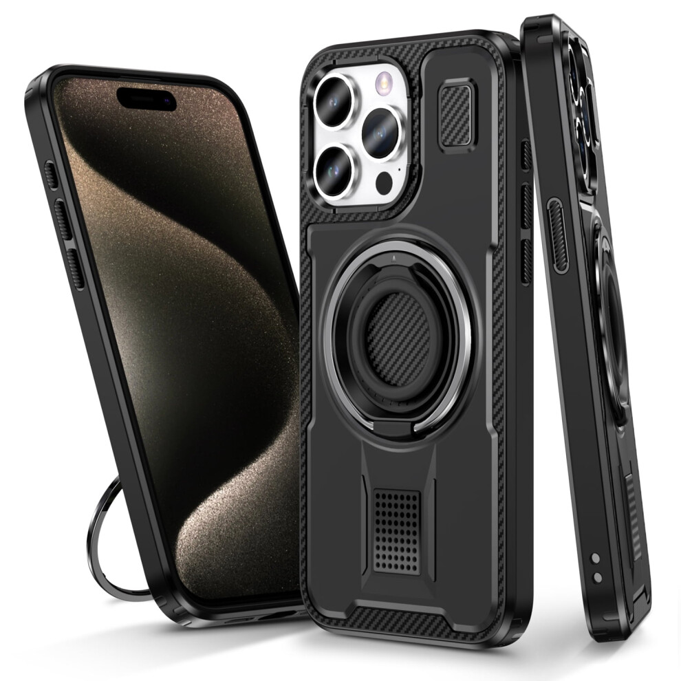 Iphone 15 Pro Max Case – Precise Cutouts, Double Ring Kickstand, Heavy-Duty Shockproof & Anti-Scratch, Black 9377112618555