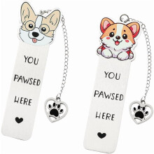 Corgi & Bichon Dog Reading Bookmark – Cute Stainless Steel with Tassel, Compatible with Book Lovers & Dog Fans