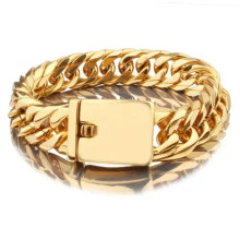Curb Cuban Rombo Link Bracelet 316L Stainless Steel Gold