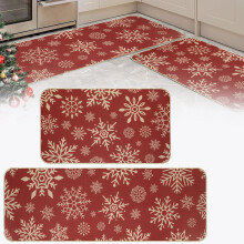 Christmas Kitchen Floor Mats Set of 2 – Buffalo Plaid Snowflakes & Santa, Non-Slip Rugs, Compatible with Holiday Parties & Home Decor