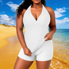 Plus size dame badedragttop med halterneck og aftagelig polstring