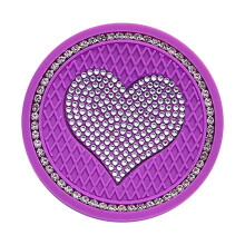 Sottobicchiere per auto con strass a forma di cuore, 7 cm, Tappetino antiscivolo impermeabile in cristallo, Accessorio universale per veicoli per