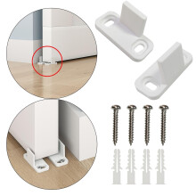2 Pieces Durable Sliding Bottom Track White, Easy to Install, Floor Mount Stopper Part for Wooden Door Closet