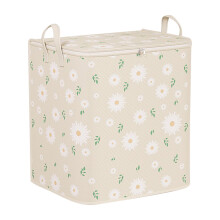 Sac de rangement pliable MBXM210L beige à motif marguerite/pied-de-poule – Grande capacité, poignée et fermeture éclair renforcées, compatible